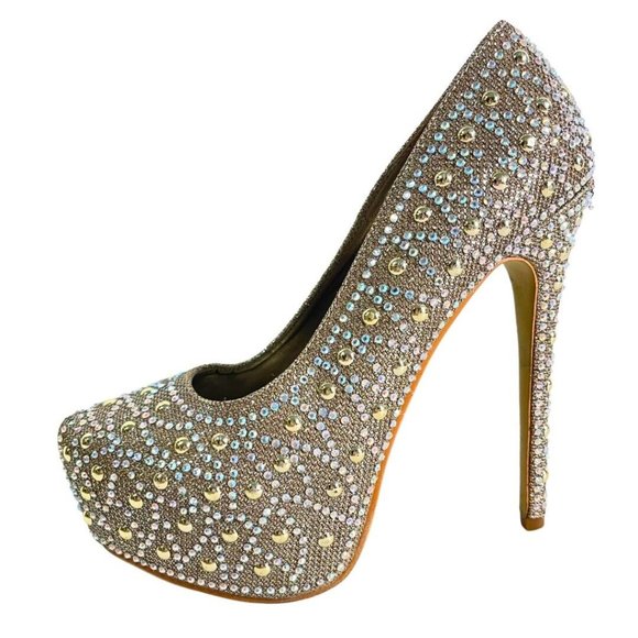 Silver Rhinestone Size 6.5 Thin High Heels Platform Stiletto Party Shoes Lasonia - Picture 3 of 15